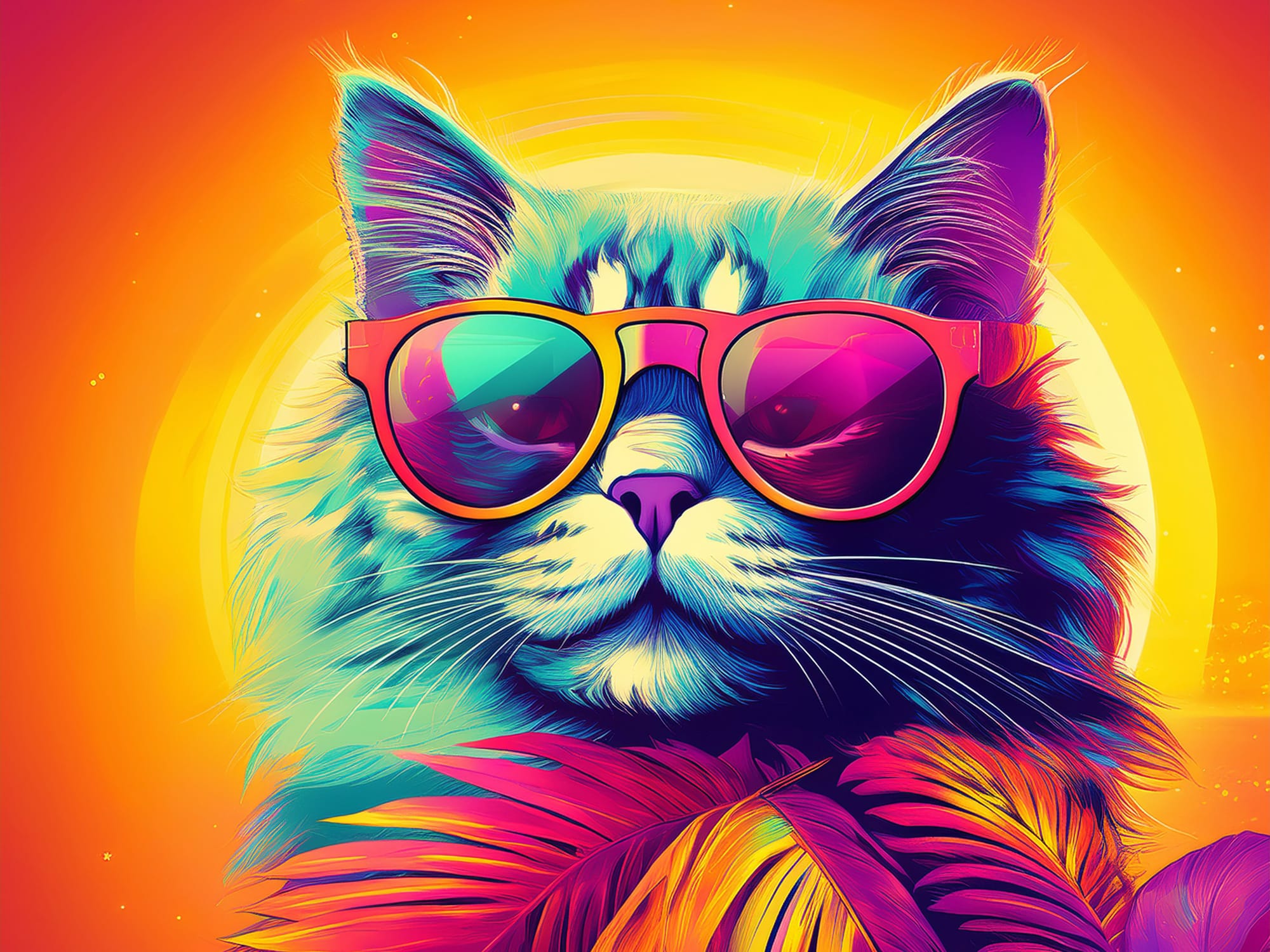 Lis Frank brightly colored cat wearing sunglasses signifying a cool cat with a bright approach to the world
