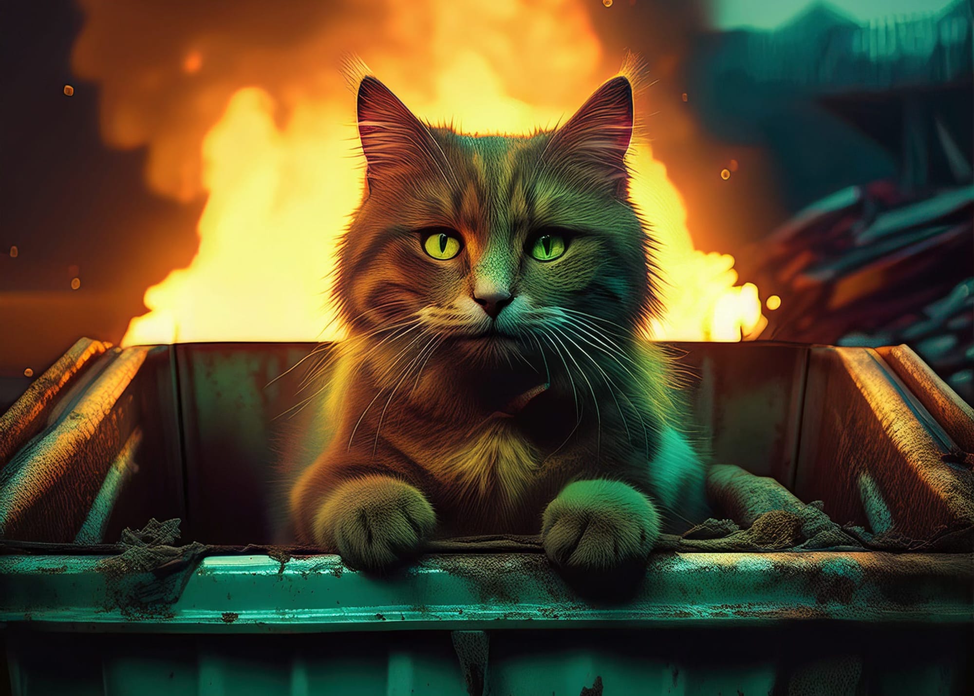 cat in a dumpster fire, look we're not saying things are disorganized, just WE are disorganized